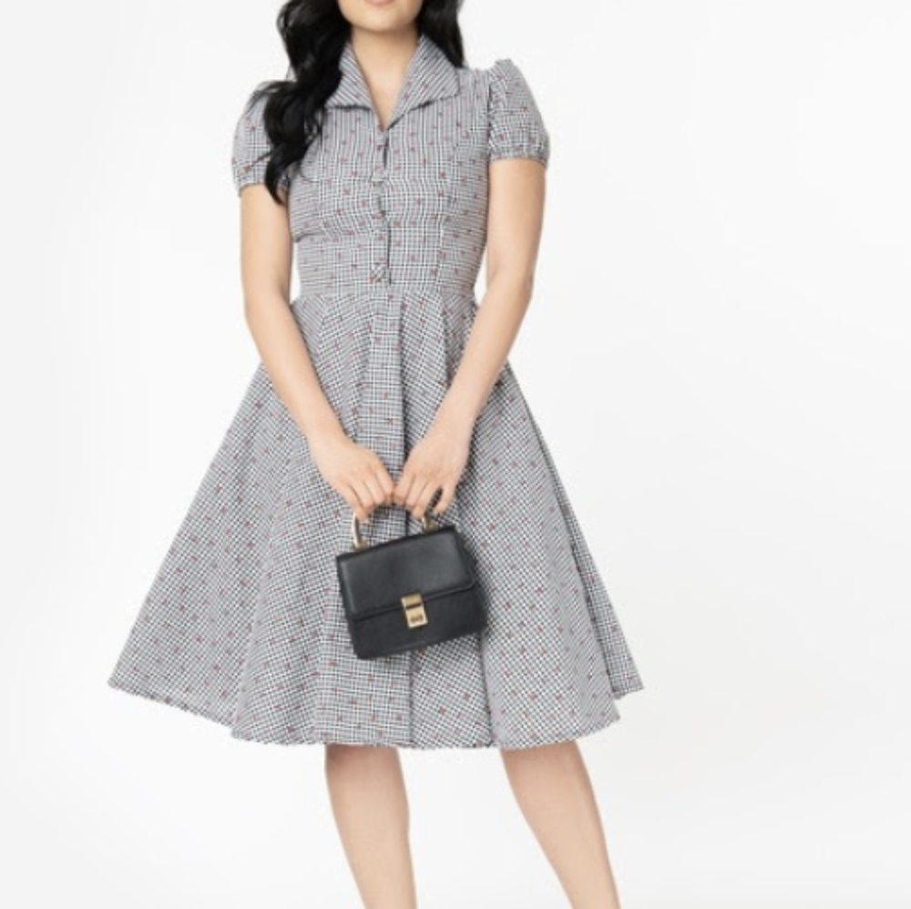 Unique vintage 50s cherry print swing dress